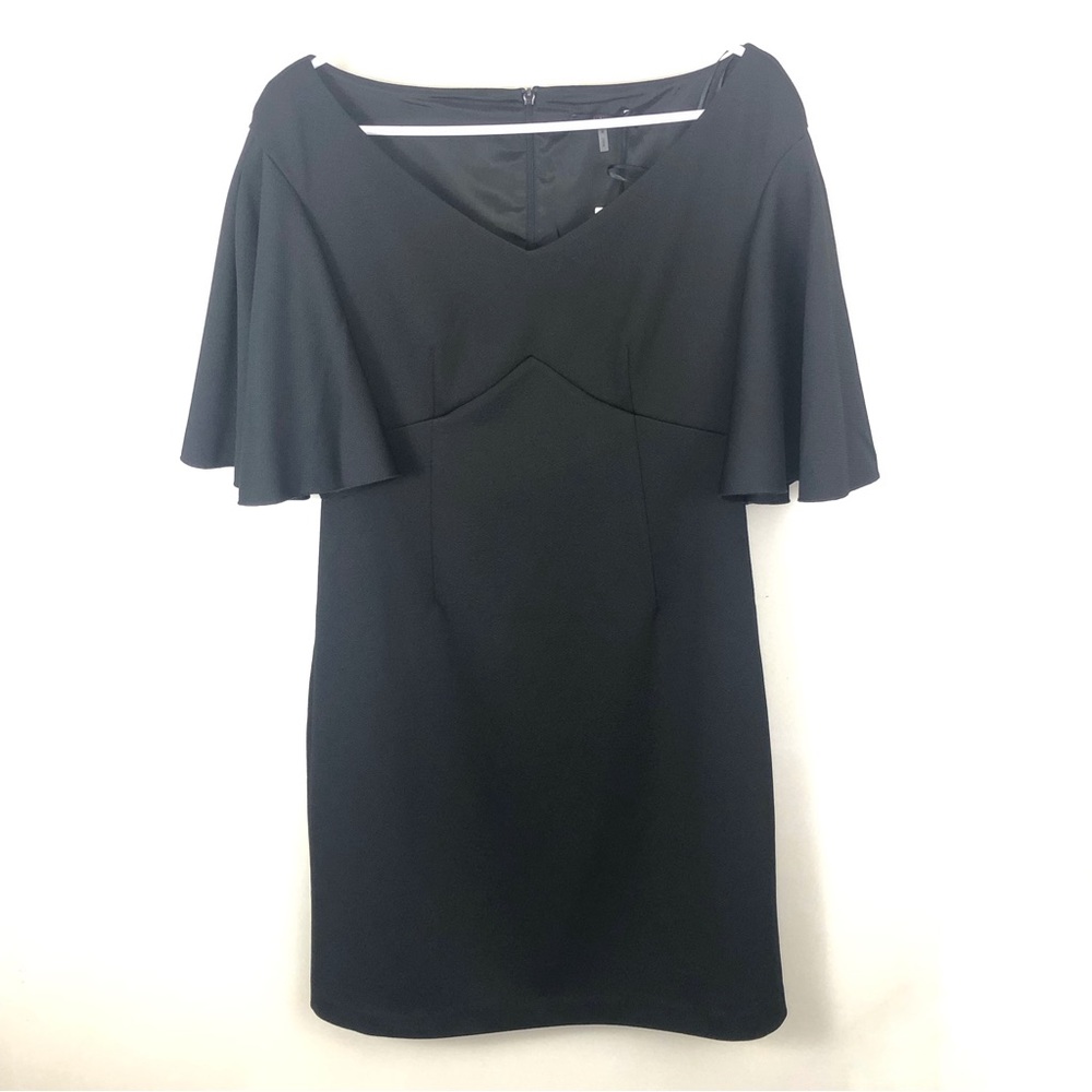 New With Tags Trina Turk Black V-Neck Flutter Sleeve Shift Dress Size 8